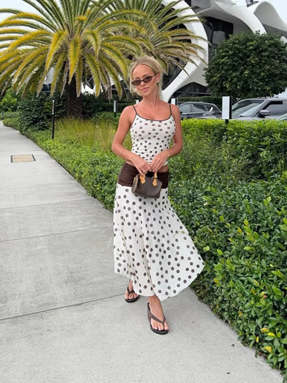ZARA New Arrival Polka Dot Summer Flirty Camisole and Skirt Set with Waist Cinch